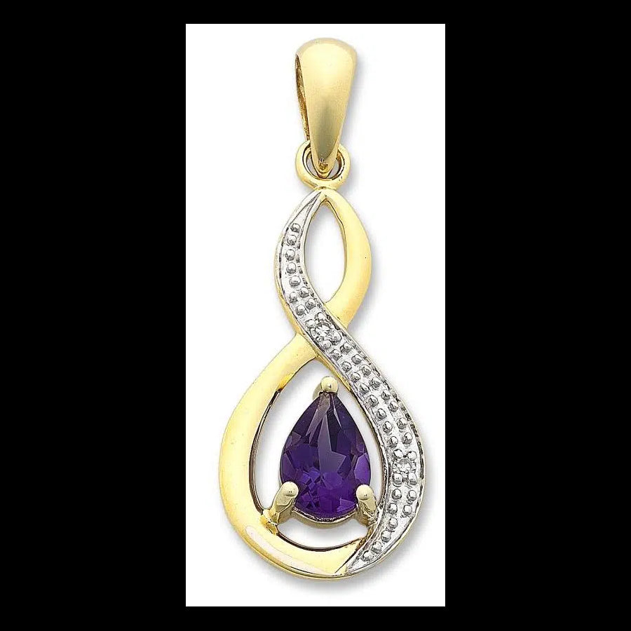 9ct Yellow Gold Amethyst & Diamond Pendant