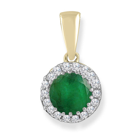 9ct Yellow Gold Diamond And Emerald Pendant