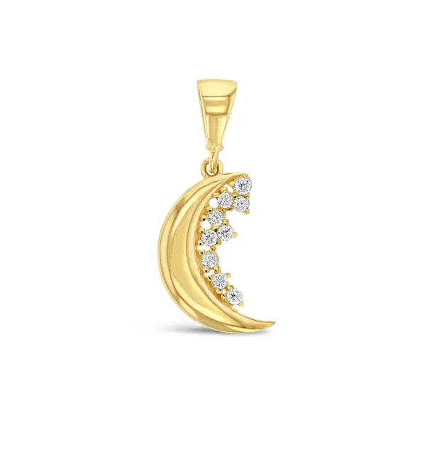 9ct Yellow Gold Cubic Zirconia Crescent Moon and Stars Pendant
