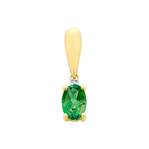 9ct Yellow Gold Diamond & Created Emerald Pendant