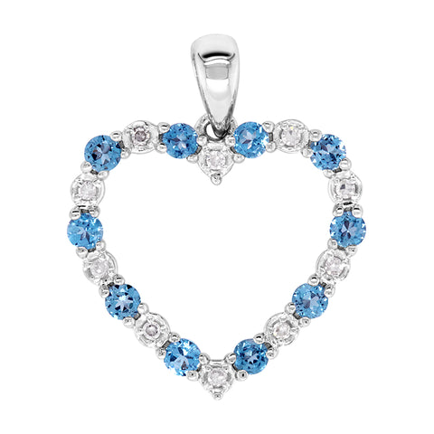 9ct white gold blue topaz and diamond heart pendant