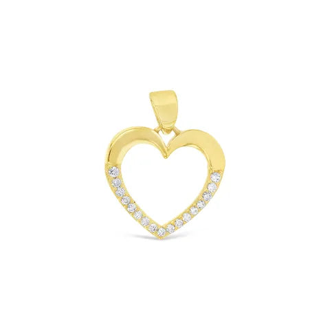 9ct Yellow Gold Open Heart Pendant, Half-Set With Cubic Zirconias