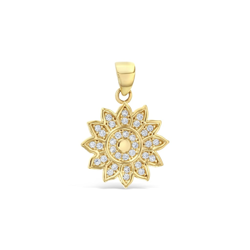 9ct Yellow Gold Cubic Zirconia Set Flower Pendant