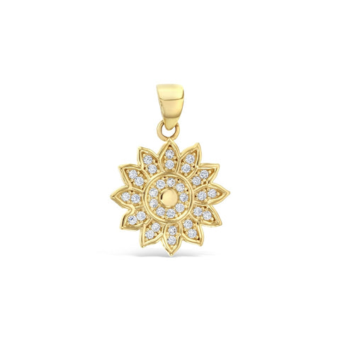 9ct Yellow Gold Cubic Zirconia Set Flower Pendant