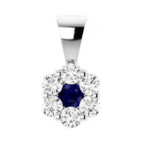 9ct White Gold Sapphire & Diamond Cluster Pendant