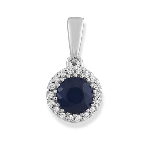 9Ct White Gold Diamond And Sapphire Pendant