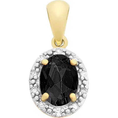 9ct Yellow Gold Sapphire And Diamond Halo Pendant