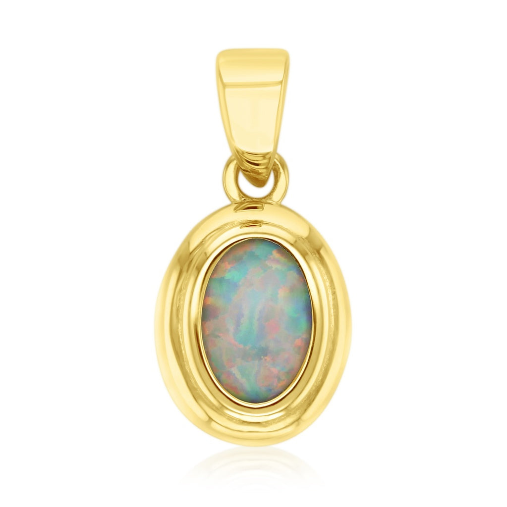 9ct Yellow Gold Oval Bezel Opal Pendant