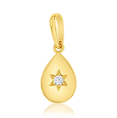 9ct Yellow Gold Teardrop Pendant Cubic Zirconia