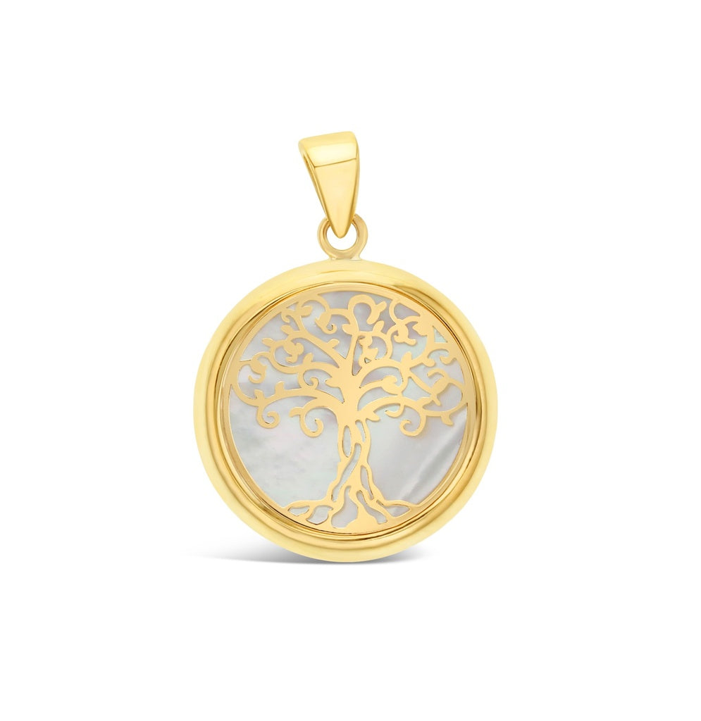 9ct Yellow Gold Mother Of Pearl Tree Of Life Pendant