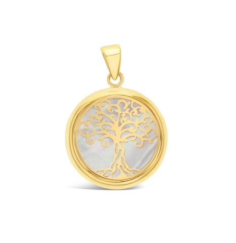 9ct Yellow Gold Mother Of Pearl Tree Of Life Pendant