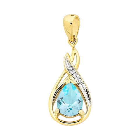 9ct Yellow Gold Blue Topaz And Diamond Pendant