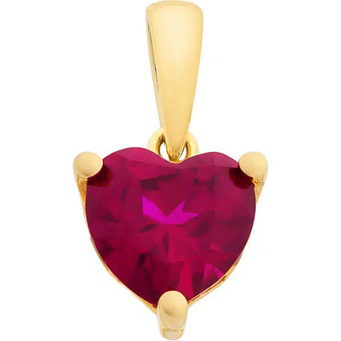 9ct Yellow Gold Heart Shaped Created Ruby Pendant