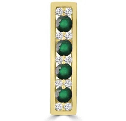 9ct Yellow Gold Natural Emerald And Diamond Bar Pendant