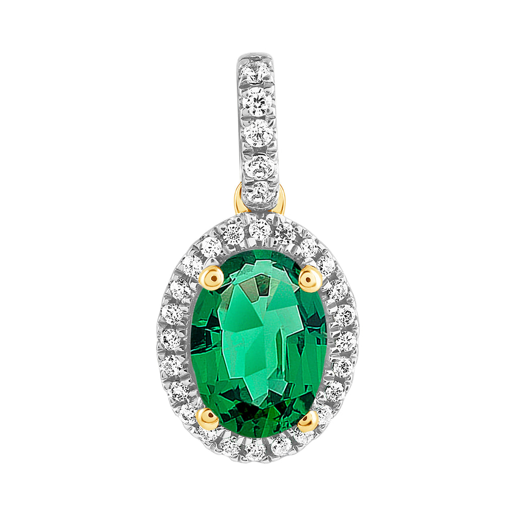 9ct Yellow Gold Emerald & Diamond Pendant