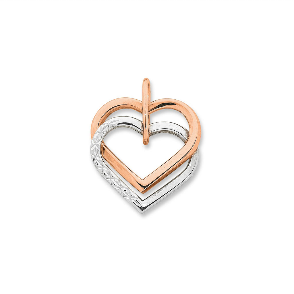 9ct Gold 2 Tone Double Heart Pendant