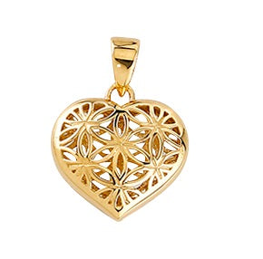 9ct Yellow Gold Filigree Heart on Plated Chain