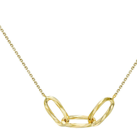 9ct yellow gold diamond cut hollow oval necklace 43-46cm