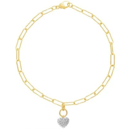 9ct Yellow Gold Paperclip Bracelet With Lab Grown Diamond Heart Charm