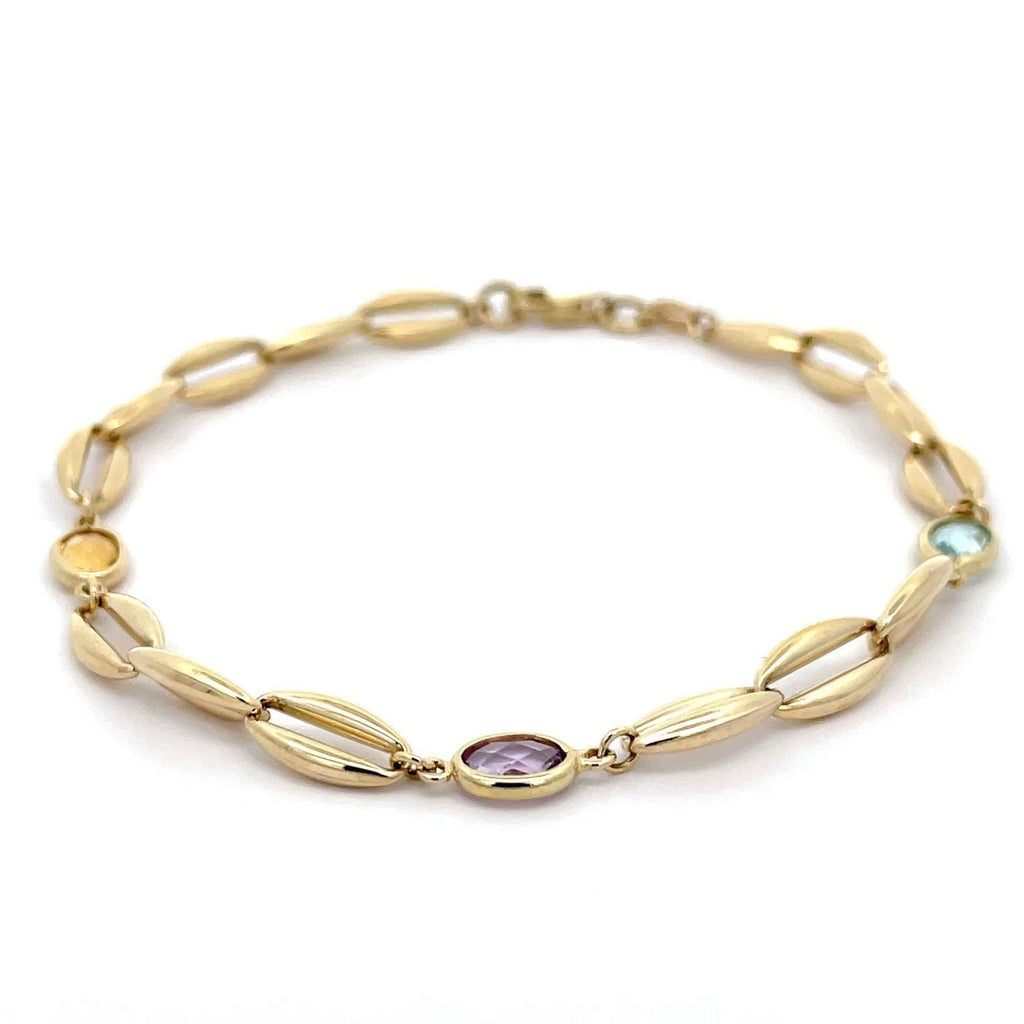 9ct Yellow Gold Oval Linked Stone Set Bracelet