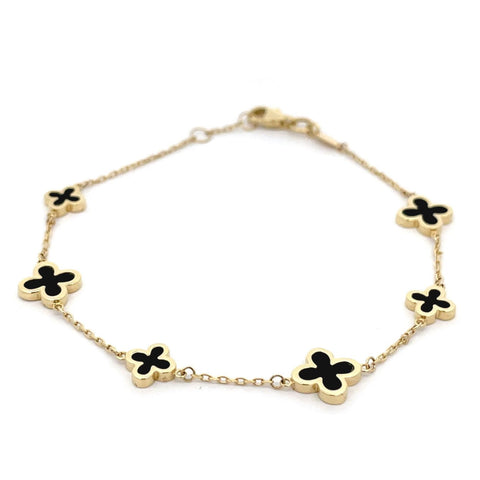 9ct Yellow Gold Trace Chain With Onyx Flowers