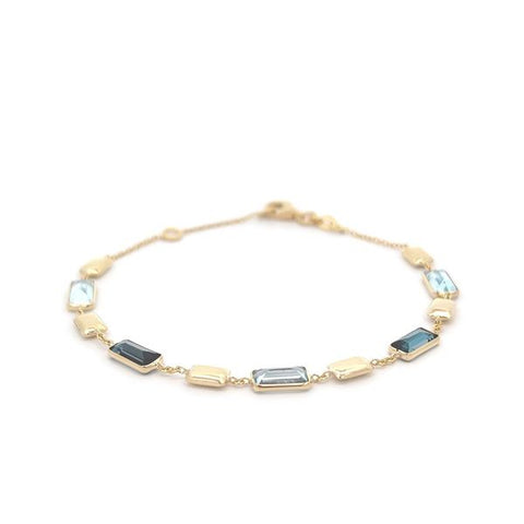 9ct Yellow Gold Oblong Blue Topaz And London Blue Topaz Set Bracelet