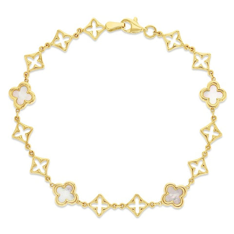 9ct Yellow Gold Multi Clover Mother of Pearl Bracelet