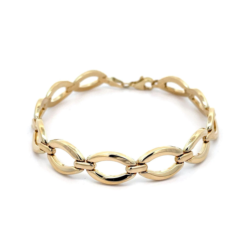 9ct Yellow Gold Oval Diamond Cut Wide Linked Bracelet