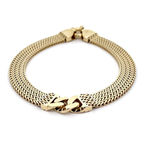 9ct yellow gold mesh bracelet with curb chain detailing
