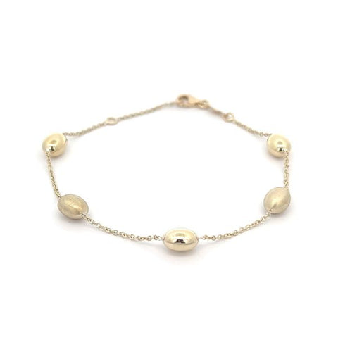 9ct Yellow Gold Oval Shiny And Satin Finished Spheres