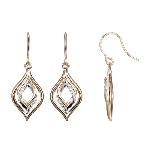 9ct Yellow And White Gold Diamond Open Teardrop Earrings