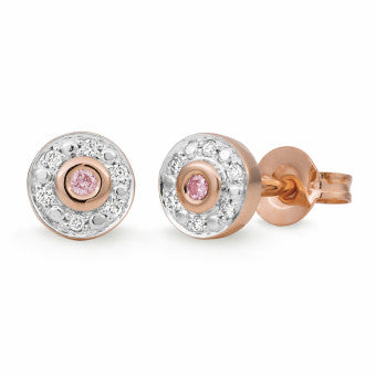 9ct Rose Gold Pink Caviar Diamond Studs