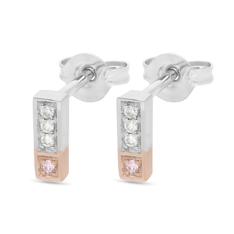 9ct White And Rose Gold Pink Caviar Diamond Stud Earrings