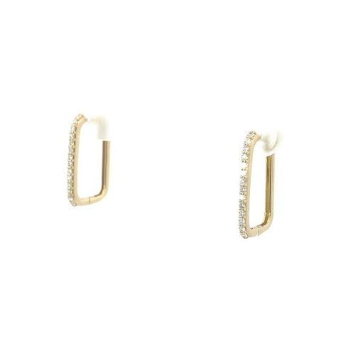 9ct Yellow Gold Oblong Paperclip Style Diamond Huggie Earrings