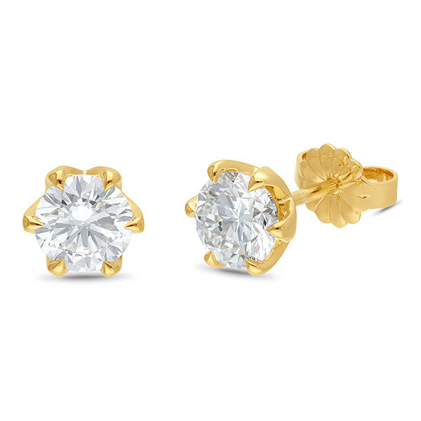 9ct Yellow Gold Lab Grown Diamond Stud Earrings In Petal Setting