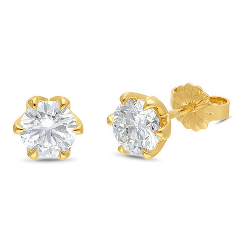 9ct Yellow Gold Lab Grown Diamond Stud Earrings In Petal Setting