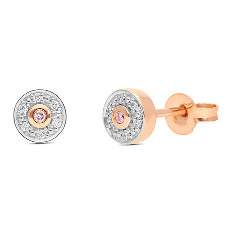 9ct Rose Gold Pink Caviar Diamond Halo Earring Studs With Australian Pink Diamonds From The Argyle Mine