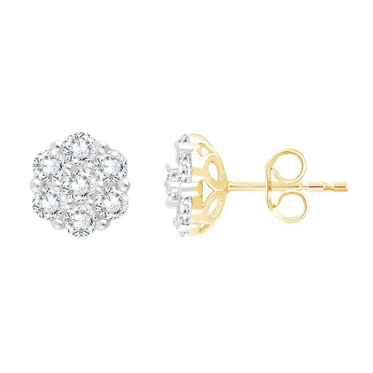 9ct Yellow Gold 1.00ct Lab Grown Diamond Flower Cluster Earrings