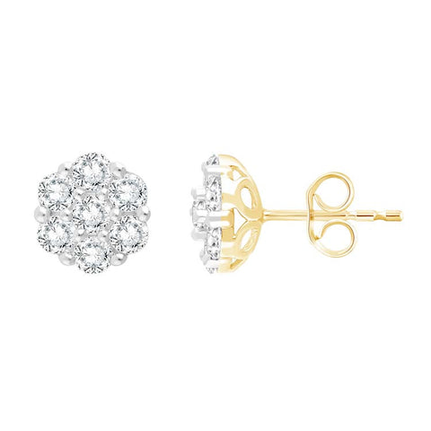 9ct Yellow Gold 1.00ct Lab Grown Diamond Flower Cluster Earrings