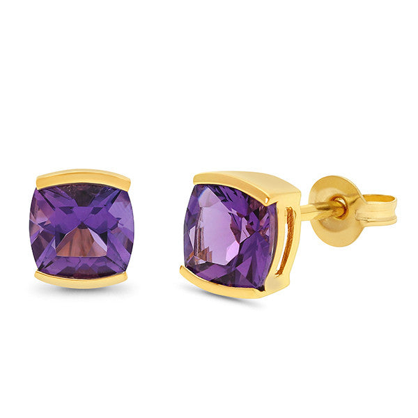 9ct Yellow Gold Amethyst Studs