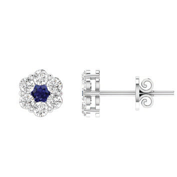 9ct White Gold Sapphire & Diamond Cluster Stud Earrings