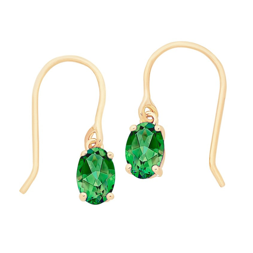 9ct Yellow Gold Created Emerald Earrings