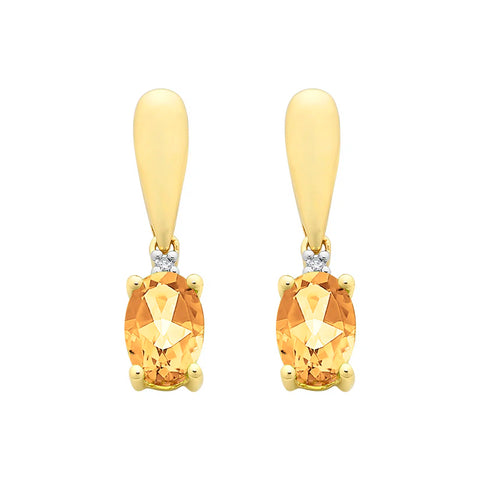 9ct Yellow Gold Diamond & Citrine Earrings