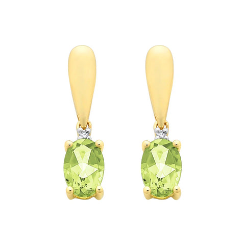 9ct Yellow Gold Diamond & Peridot Earrings