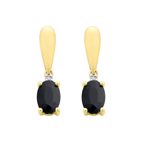 9ct Yellow Gold Diamond & Sapphire Earrings