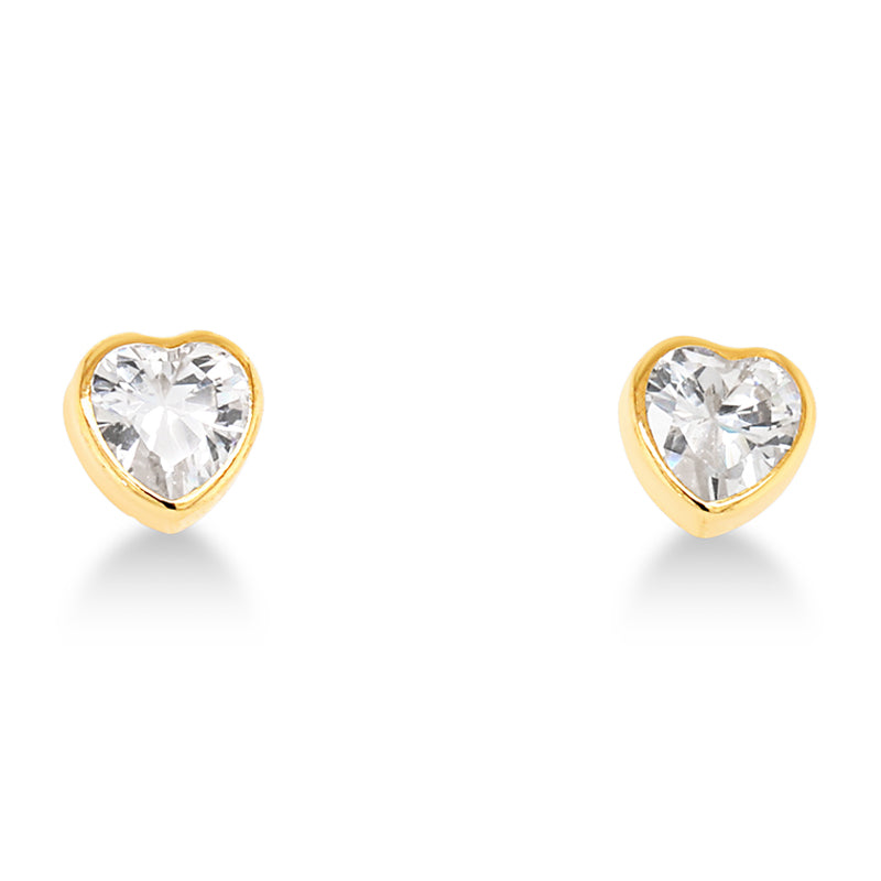 9ct Yellow Gold Bezel Set Cubic Zirconia Heart Stud Earrings