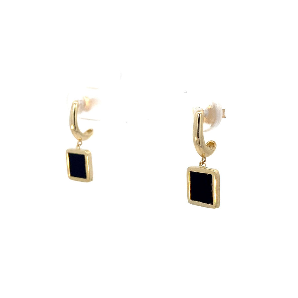 9ct Yellow Gold Drop Stud Earrings With Hanging Square Onyx