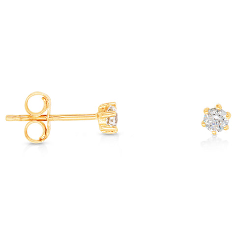 9ct Yellow Gold Cubic Zirconia Claw Set Stud Earrings