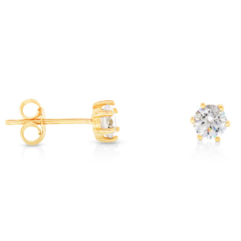 9ct Yellow Gold Cubic Zircnoia Claw Set Stud Earrings