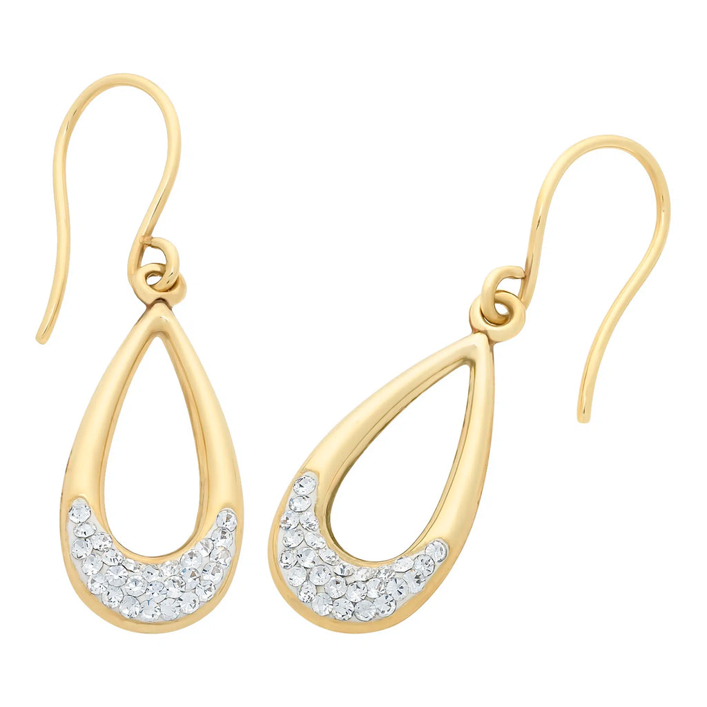 9ct Yellow Gold Crystal Teardrop Earrings On Hooks